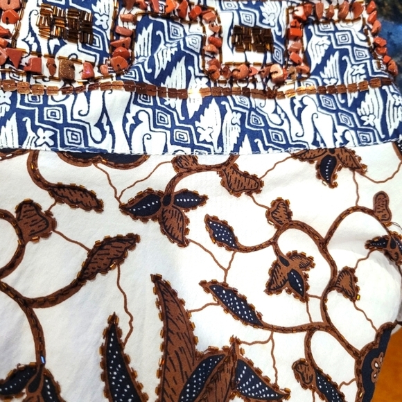 Sz Lrg 100% Cotton Sequin Beaded Floral A Line Midi Side Zippered Skirt - Picture 4 of 7